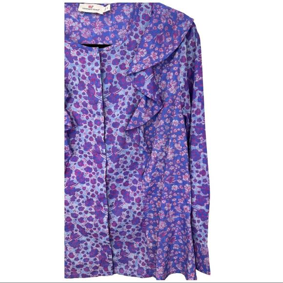 Vineyard Vines Floral Ruffle Button Front cotton Top Size 8 - Picture 4 of 13